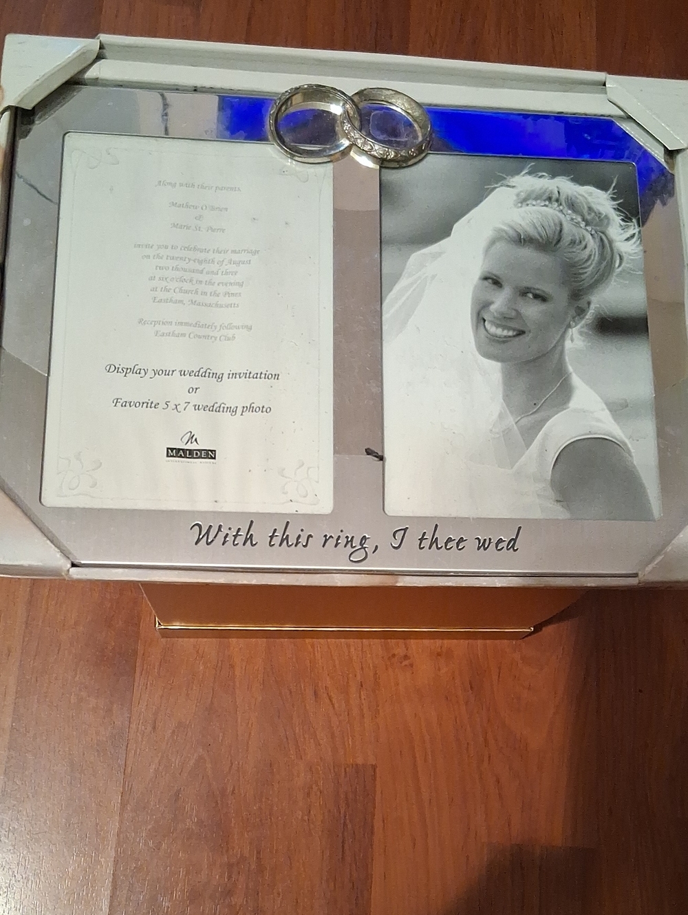 Malden Silver Wedding Double Frame with Blue Accent